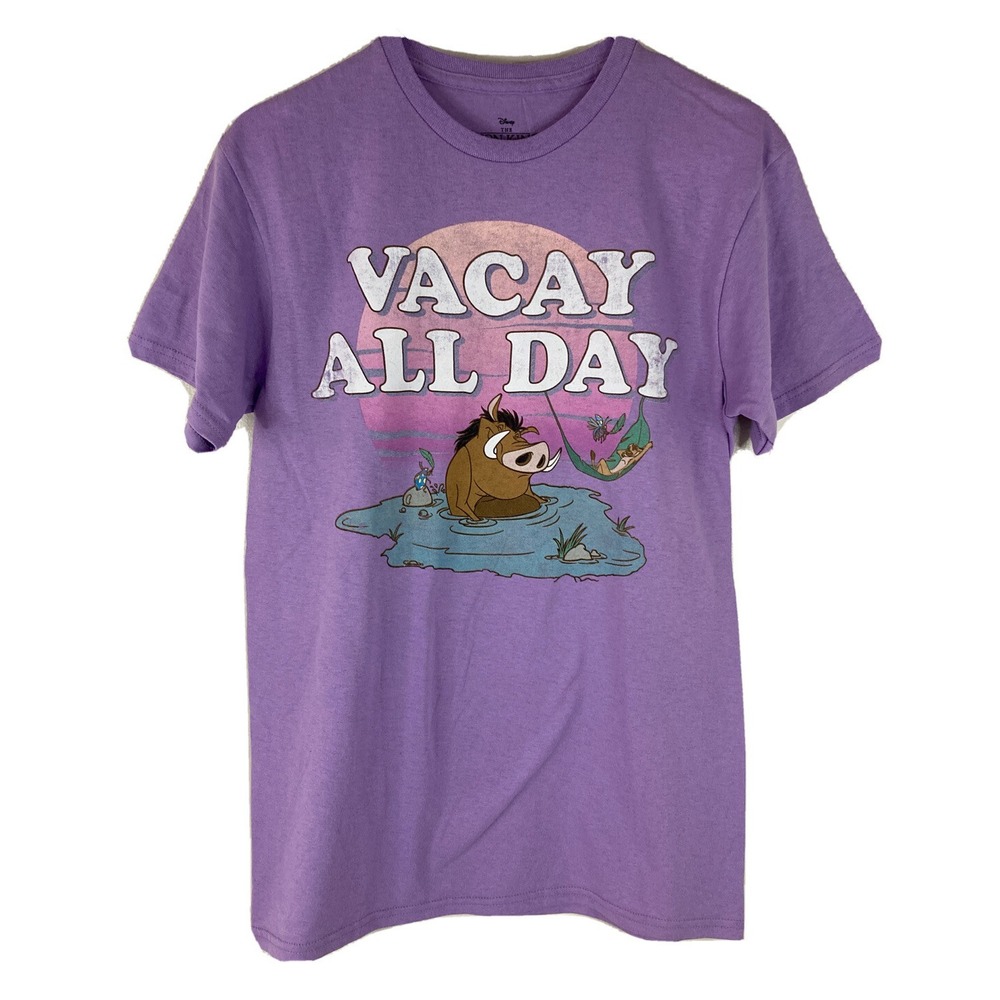 Disney Lion King Pumba Vacay All Day Purple Short Sleeve T-Shirt Small NWT
